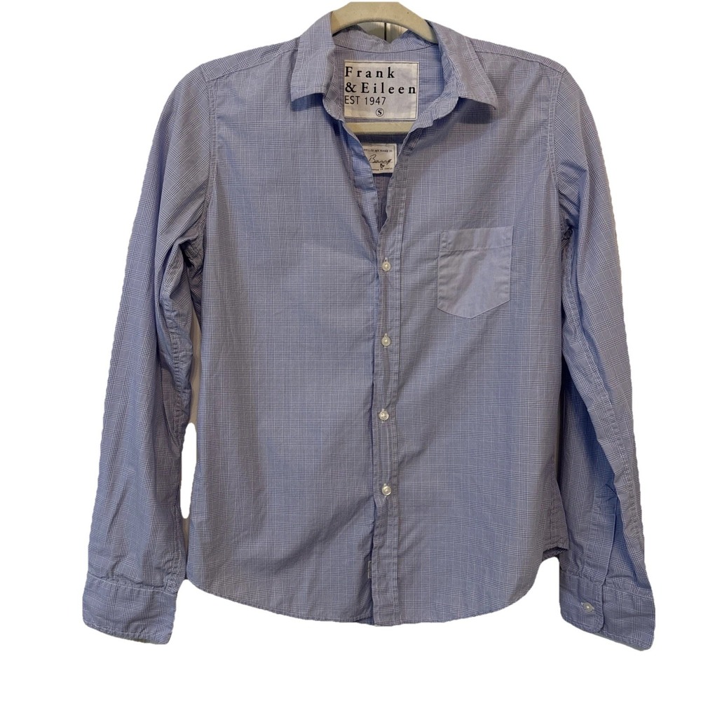 Frank & Eileen Womens Barry Shirt Blue Lavender Plaid Cotton Button Up S